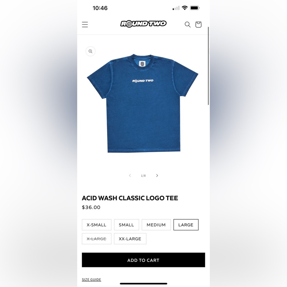 Round Two acid wash classic logo tee